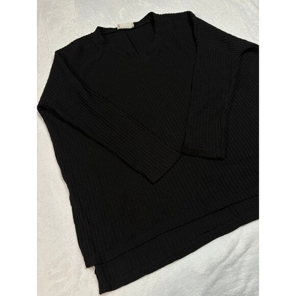 Zenana Black vneck Waffle Knit Oversized Sweater size small - Picture 6 of 7